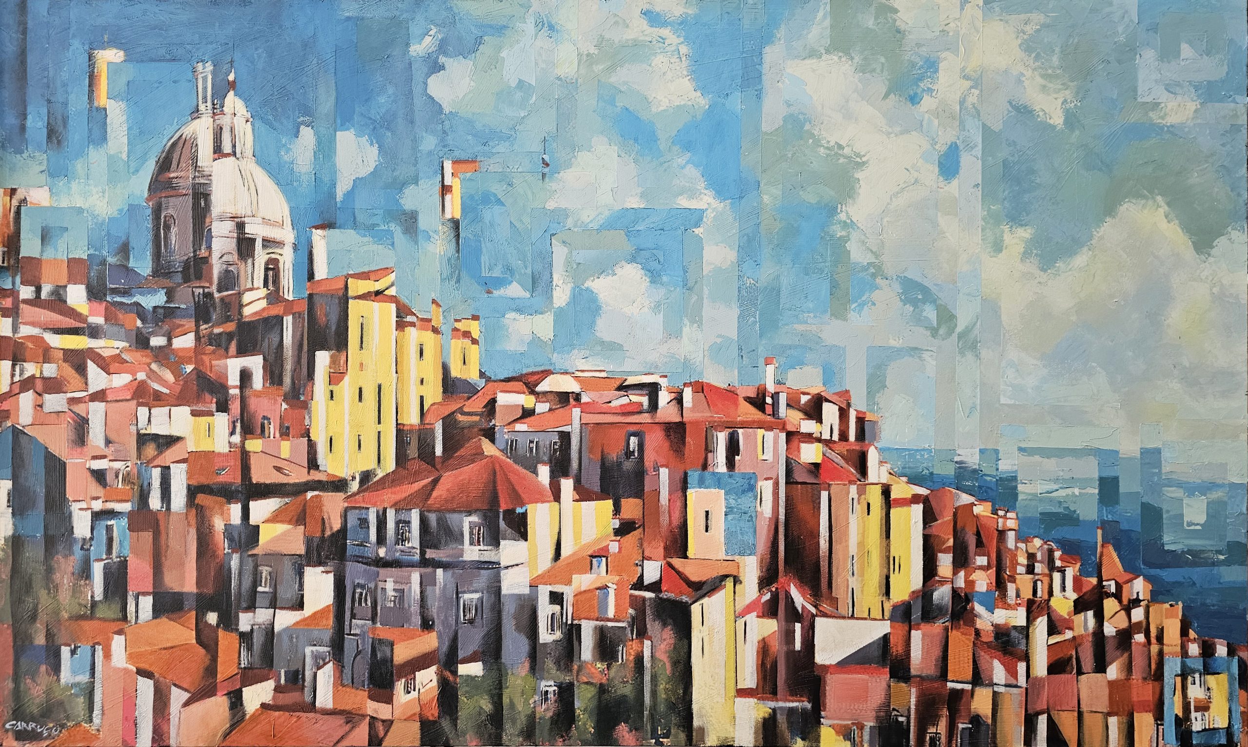 Lisboa — Colina dos sonhos vibrantes — pintura de Rui Carruço