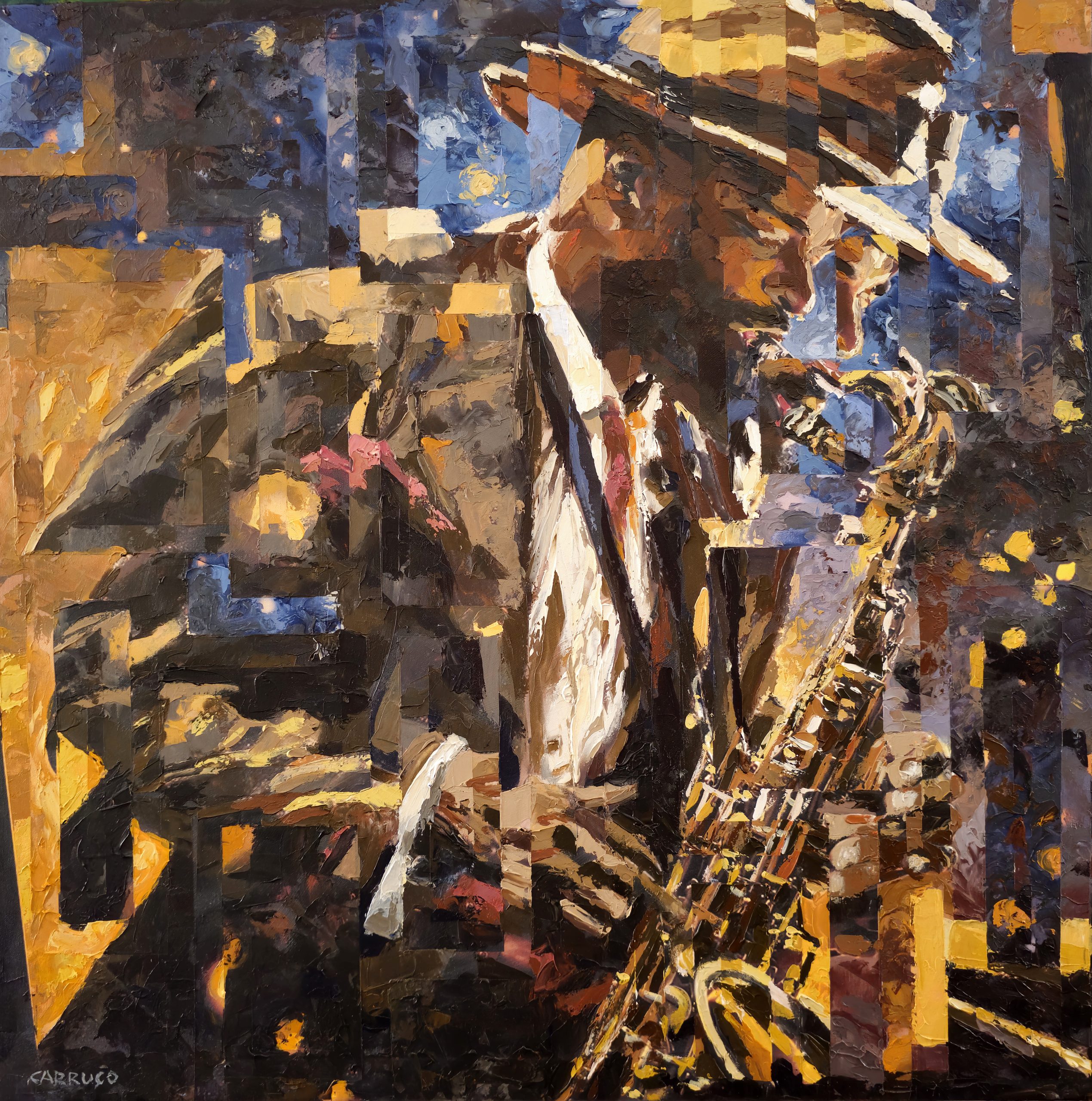 Blues em Camadas de Tempo — pintura original de Rui Carruço