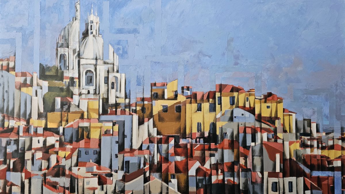 Lisboa – Janelas para a Eternidade, pintura de Rui Carruço inspirada no Panteão e na paisagem urbana de Lisboa