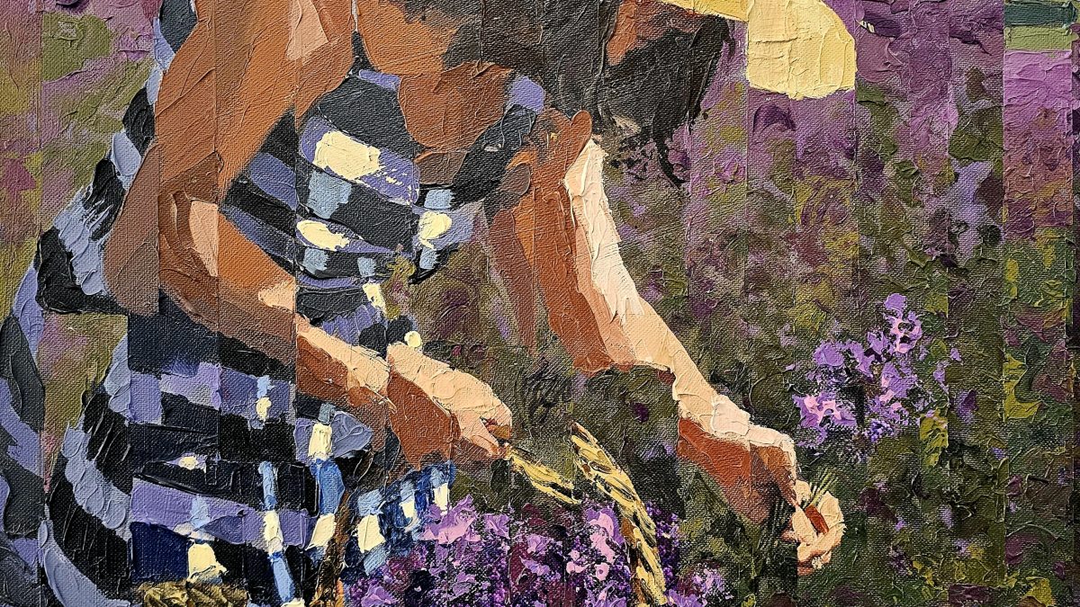 O Perfume do Silêncio — pintura original de Rui Carruço, técnica mista sobre tela, 70 × 50 cm