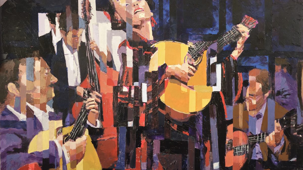 Sombras e Acordes na Madrugada — pintura original de Rui Carruço