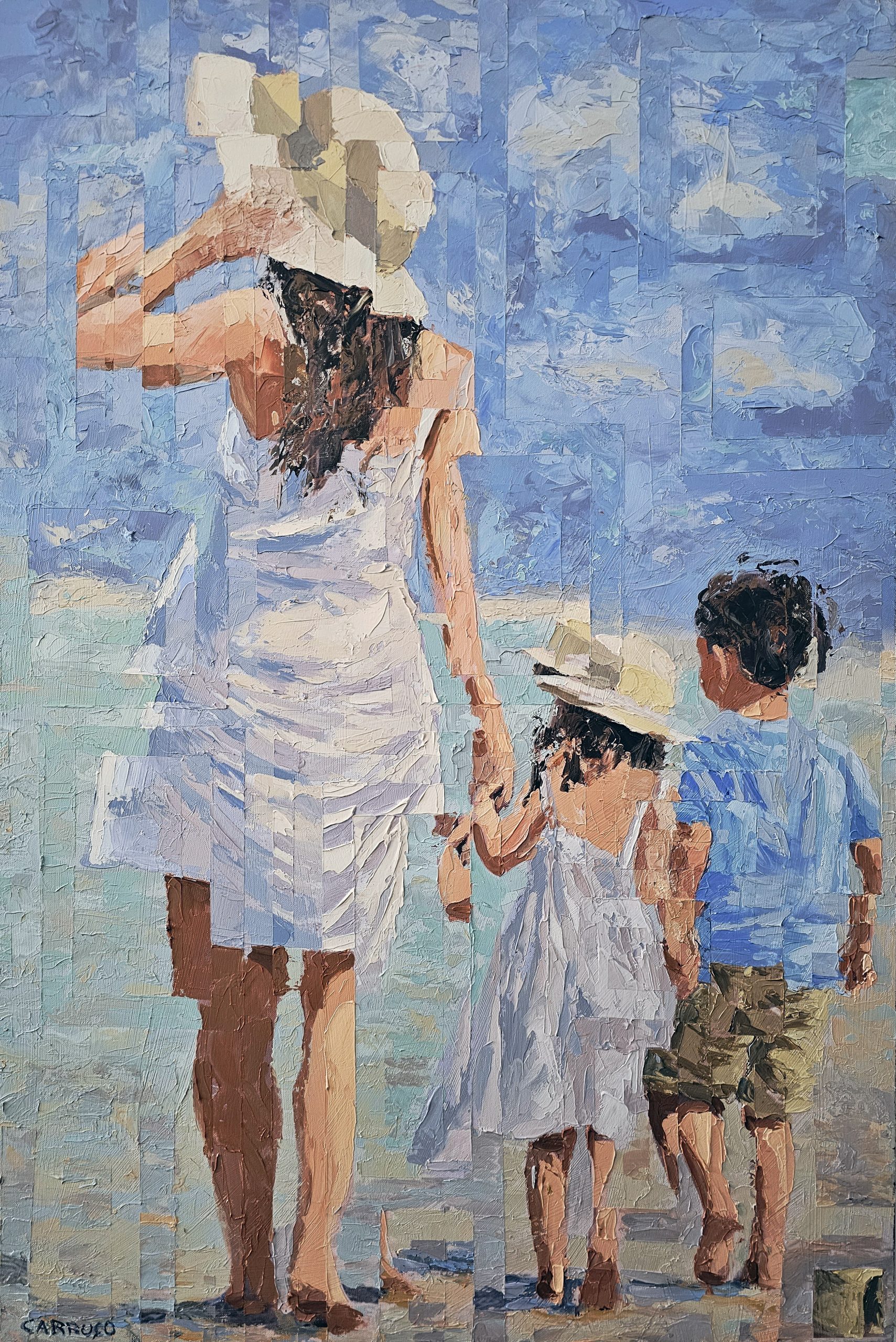Entre passos e marés de luz — pintura original de Rui Carruço